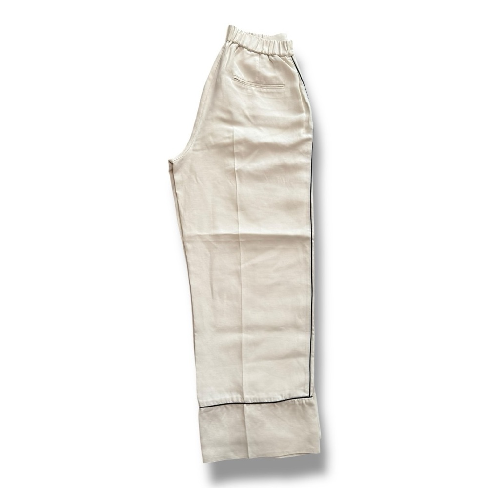 Massimo Dutti Silk Ivory Cropped Trouser with Black Trim